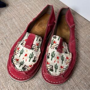 Ariat Red Suede Cruisers with Cactus Print Canvas